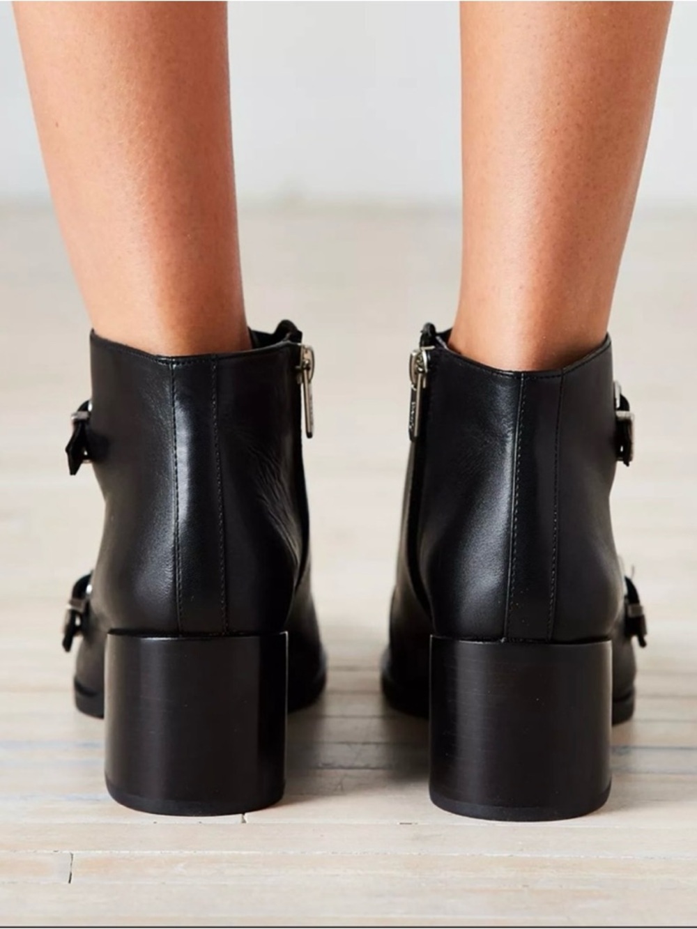 Sam Edelman Circus Reese Monk Strap Booties 8 Black Silver Buckle Pointed Toe - Picture 15 of 15